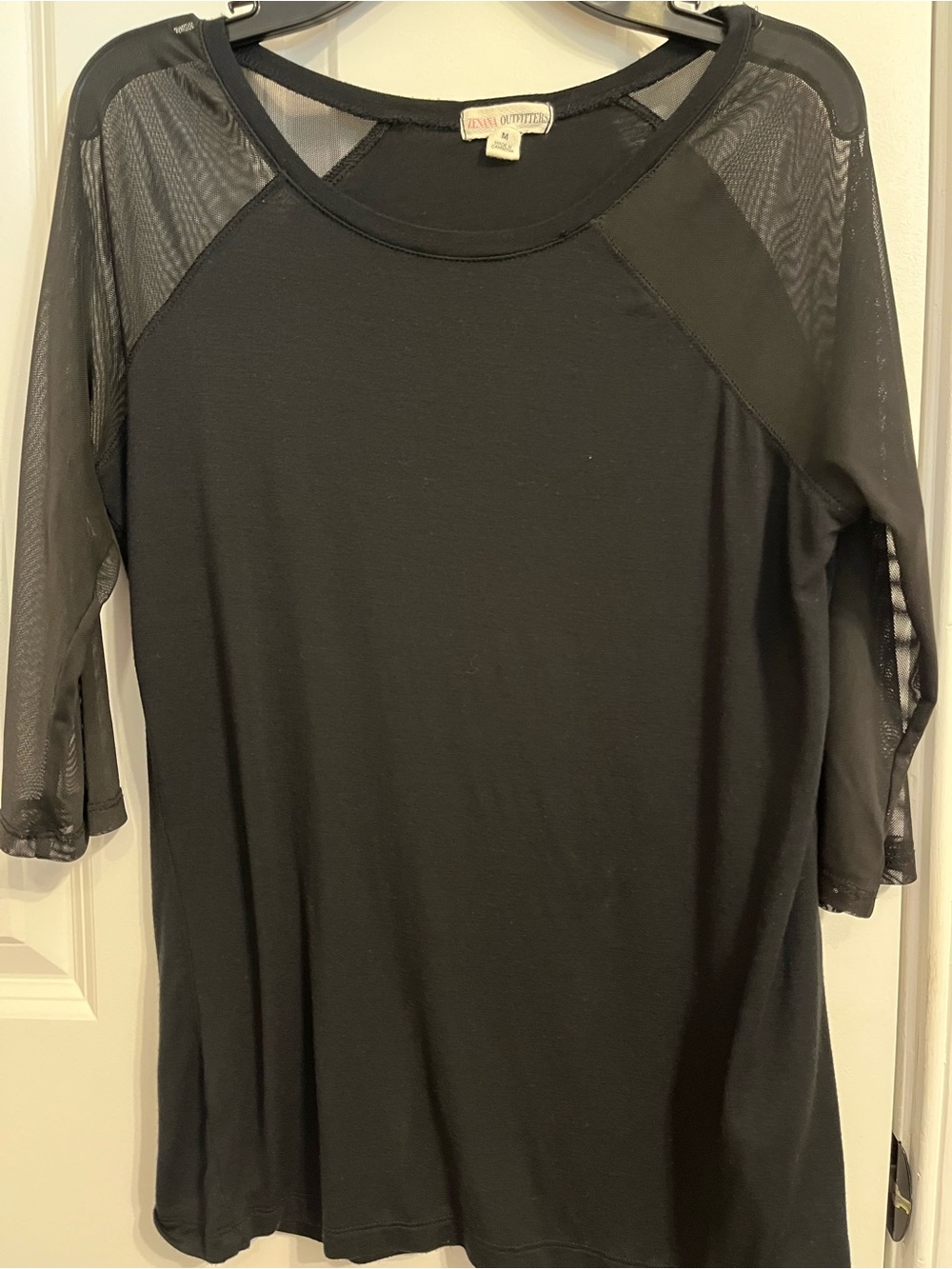 Zenana Outfitters Black Mesh-Sleeve Top